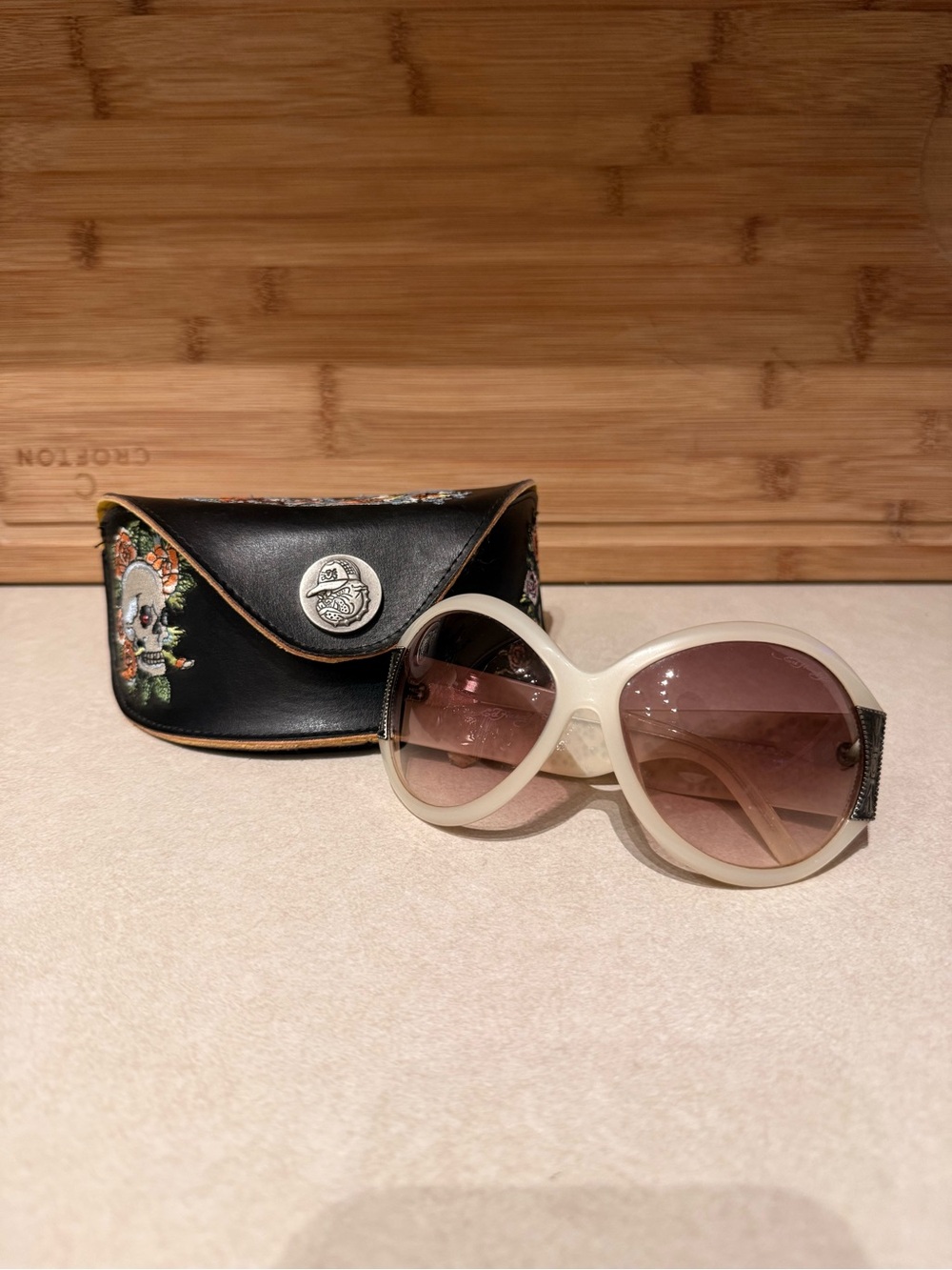 Ed Hardy White Oversized Sunglasses with Gradient Brown Lenses